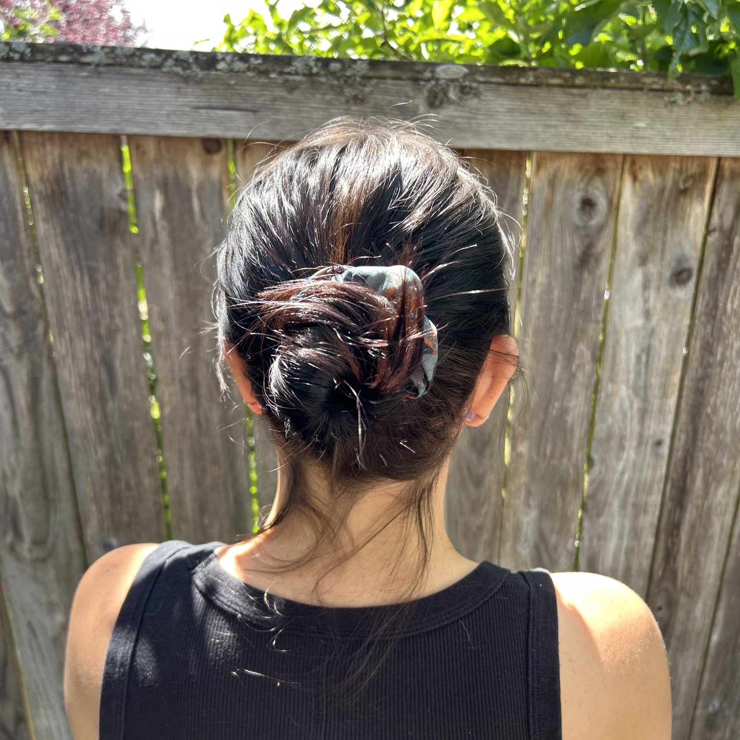 Orange and Blue Floral Silk Scrunchie