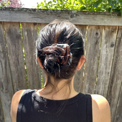Orange and Blue Floral Silk Scrunchie